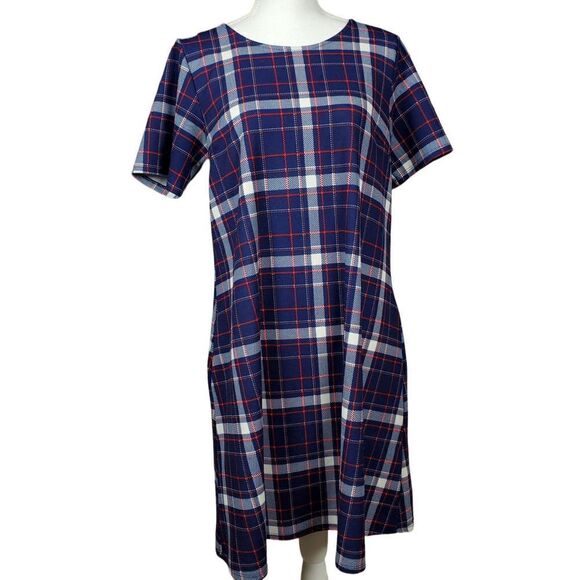 Piphany Carmine Dress Size Medium Blue Red Plaid Pockets Work Office Preppy - Picture 9 of 9